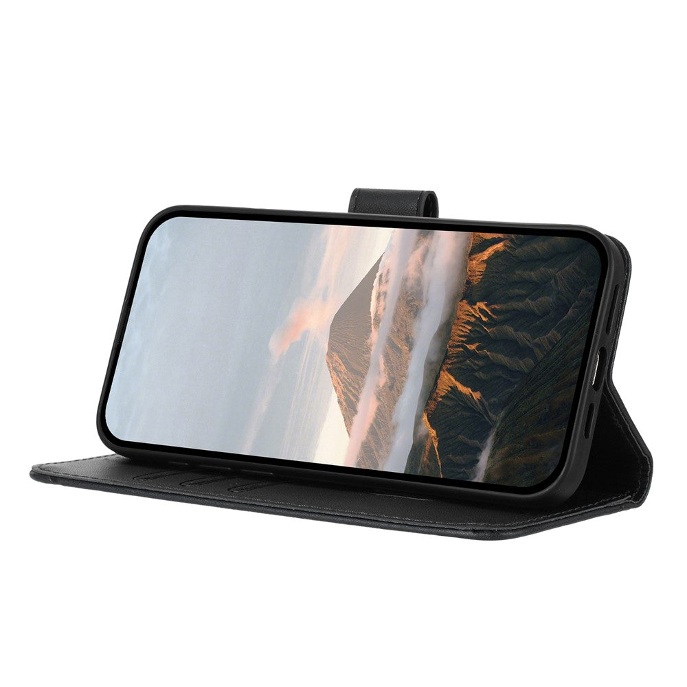 For Oppo Reno14 Pro 5G (China) / Oppo Reno14 Pro 5G (Global) Case Triangle Imprint Leather Phone Cover with Lanyard - Black