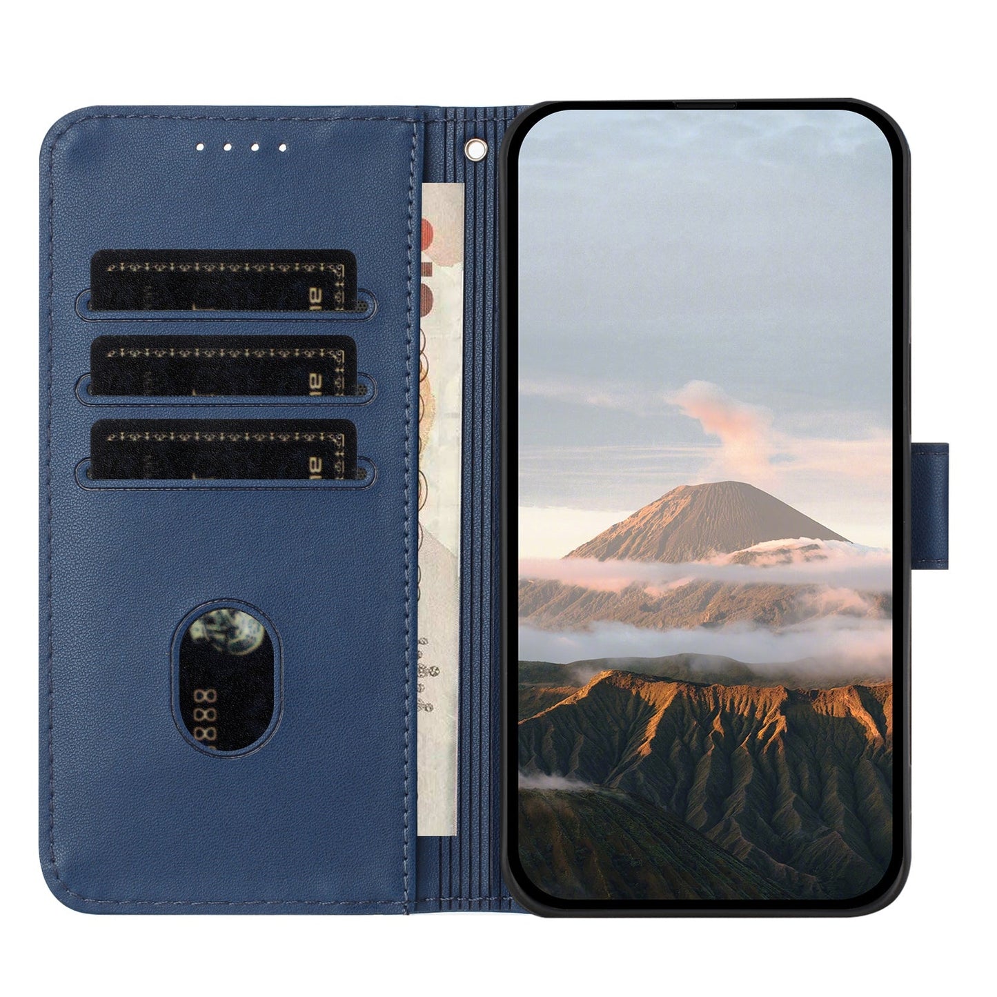 For Oppo Reno14 5G (China) / Oppo Reno14 5G (Global) Case Triangle Imprint Leather Phone Cover with Lanyard - Royal Blue