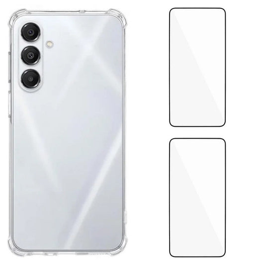 For Samsung Galaxy A17 5G TPU Case WANLONFENG WL3 Series 1.5mm Phone Cover with 2Pcs Tempered Glass Films - Transparent