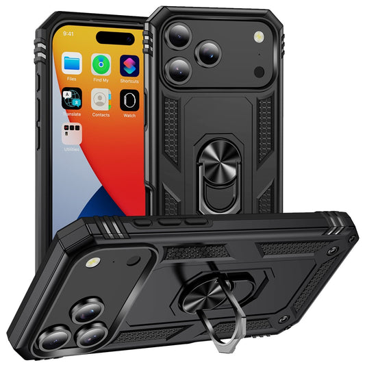 For iPhone 17 Pro Max Case PC + TPU Phone Cover with Kickstand - Black