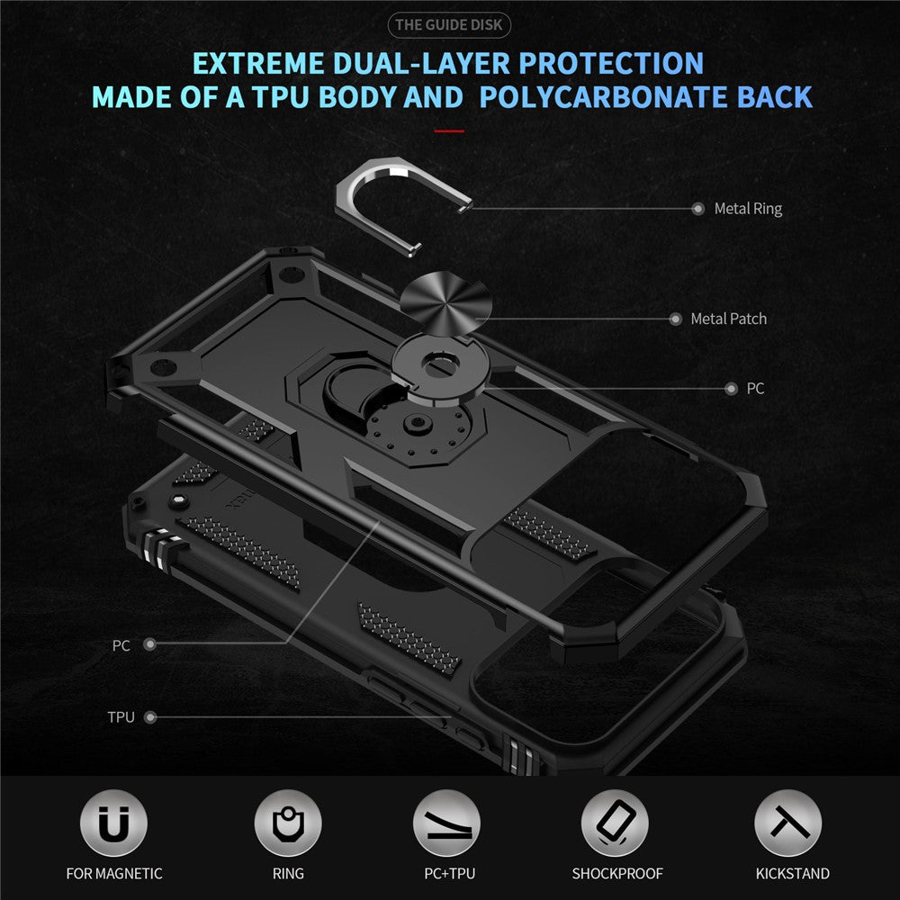 For iPhone 17 Pro Max Case PC + TPU Phone Cover with Kickstand - Black