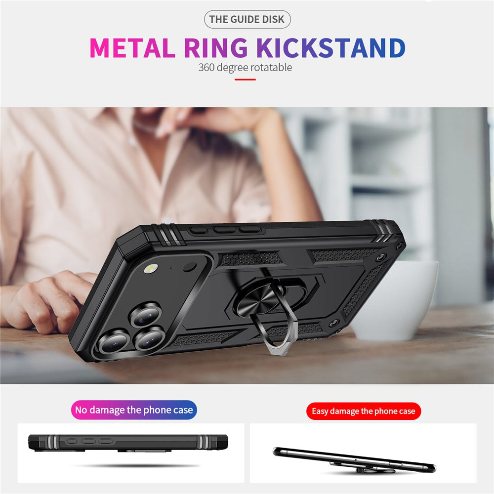 For iPhone 17 Pro Max Case PC + TPU Phone Cover with Kickstand - Black