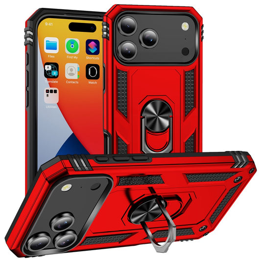 For iPhone 17 Pro Max Case PC + TPU Phone Cover with Kickstand - Red