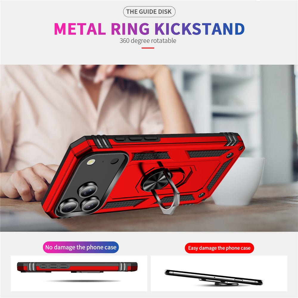 For iPhone 17 Pro Max Case PC + TPU Phone Cover with Kickstand - Red