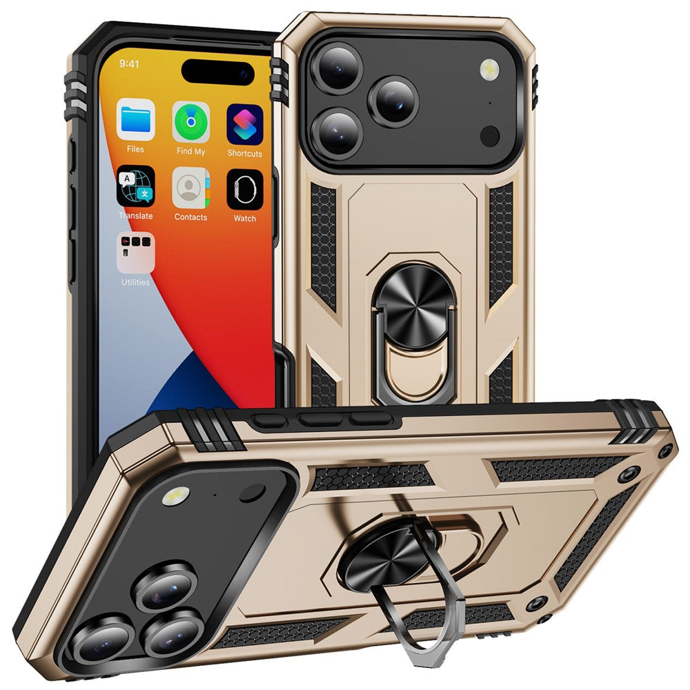 For iPhone 17 Pro Max Case PC + TPU Phone Cover with Kickstand - Gold