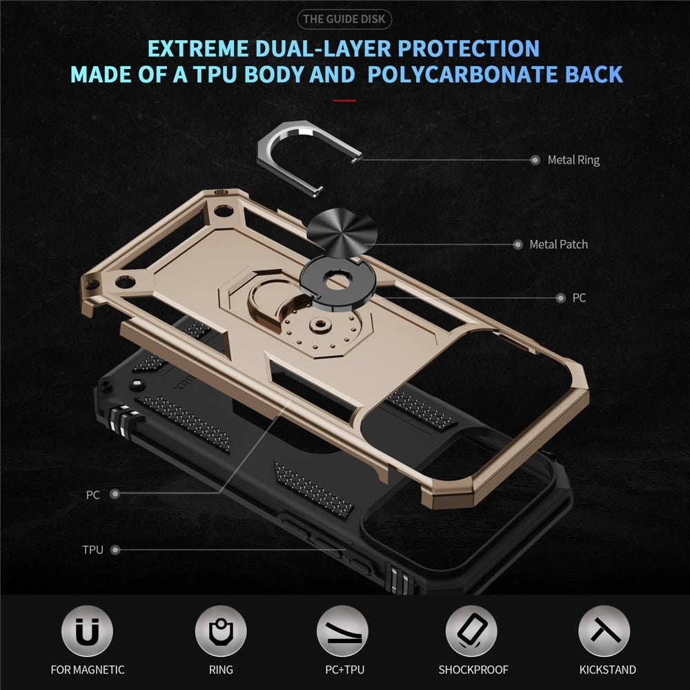 For iPhone 17 Pro Max Case PC + TPU Phone Cover with Kickstand - Gold