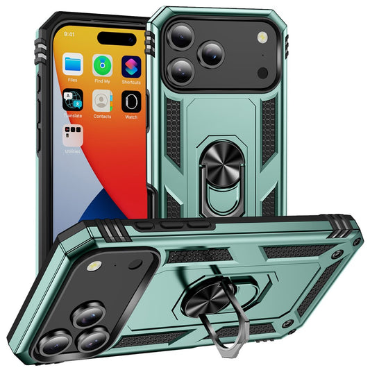 For iPhone 17 Pro Max Case PC + TPU Phone Cover with Kickstand - Blackish Green