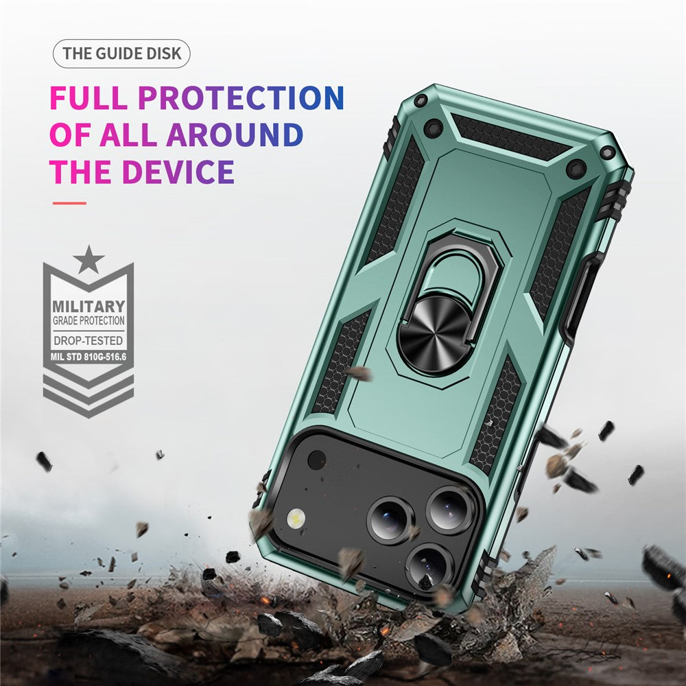 For iPhone 17 Pro Max Case PC + TPU Phone Cover with Kickstand - Blackish Green