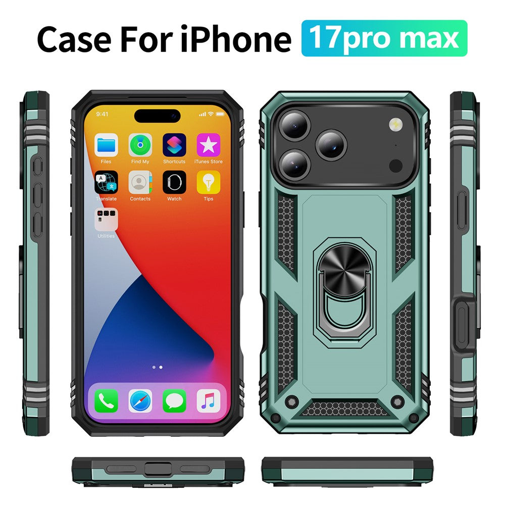 For iPhone 17 Pro Max Case PC + TPU Phone Cover with Kickstand - Blackish Green
