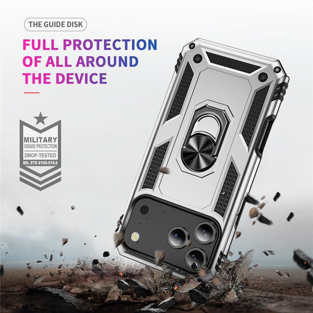 For iPhone 17 Pro Max Case PC + TPU Phone Cover with Kickstand - Silver