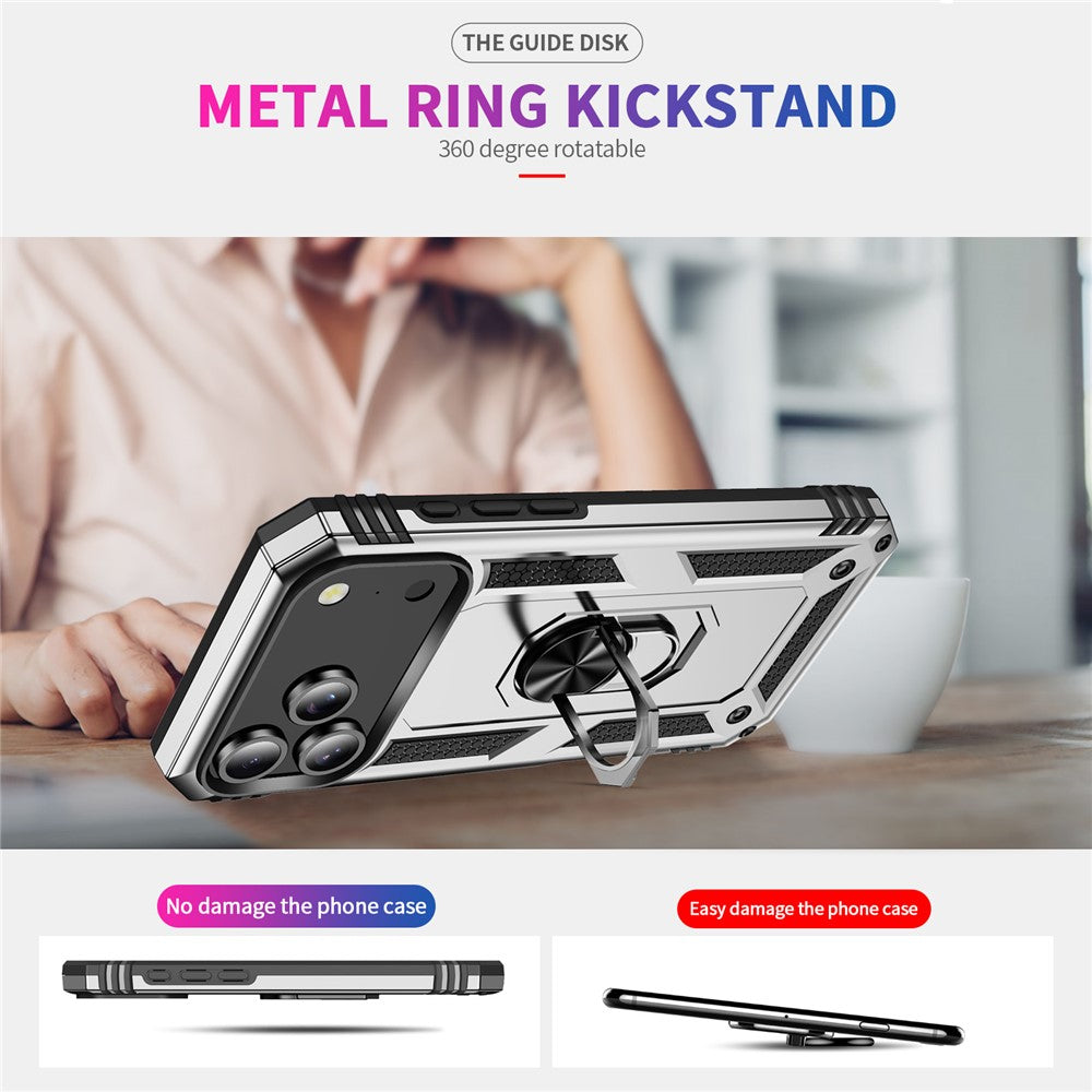 For iPhone 17 Pro Max Case PC + TPU Phone Cover with Kickstand - Silver