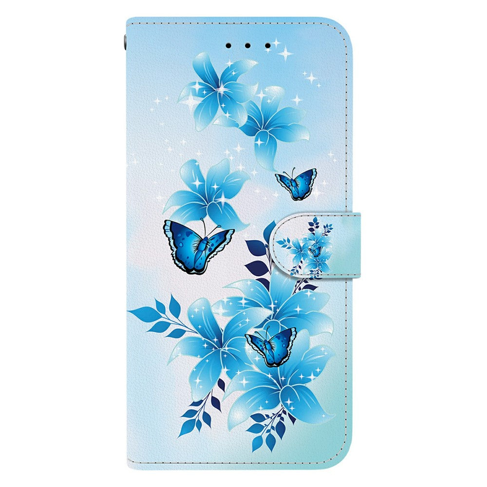 For iPhone 17 Pro Max Case Pattern Printing Anti-Drop Leather Flip Wallet Phone Cover with Lanyard - Blue Butterfly