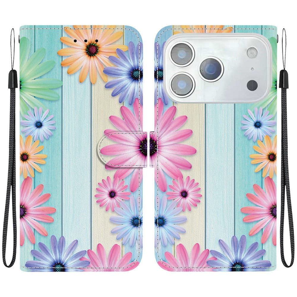 For iPhone 17 Pro Max Case Pattern Printing Anti-Drop Leather Flip Wallet Phone Cover with Lanyard - Sunflower