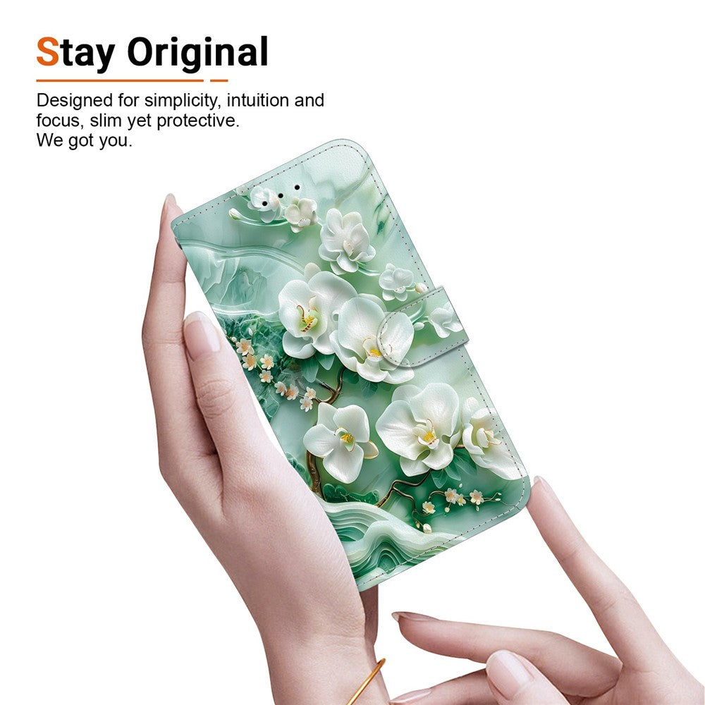 For iPhone 17 Pro Max Case Pattern Printing Anti-Drop Leather Flip Wallet Phone Cover with Lanyard - Jade Flower