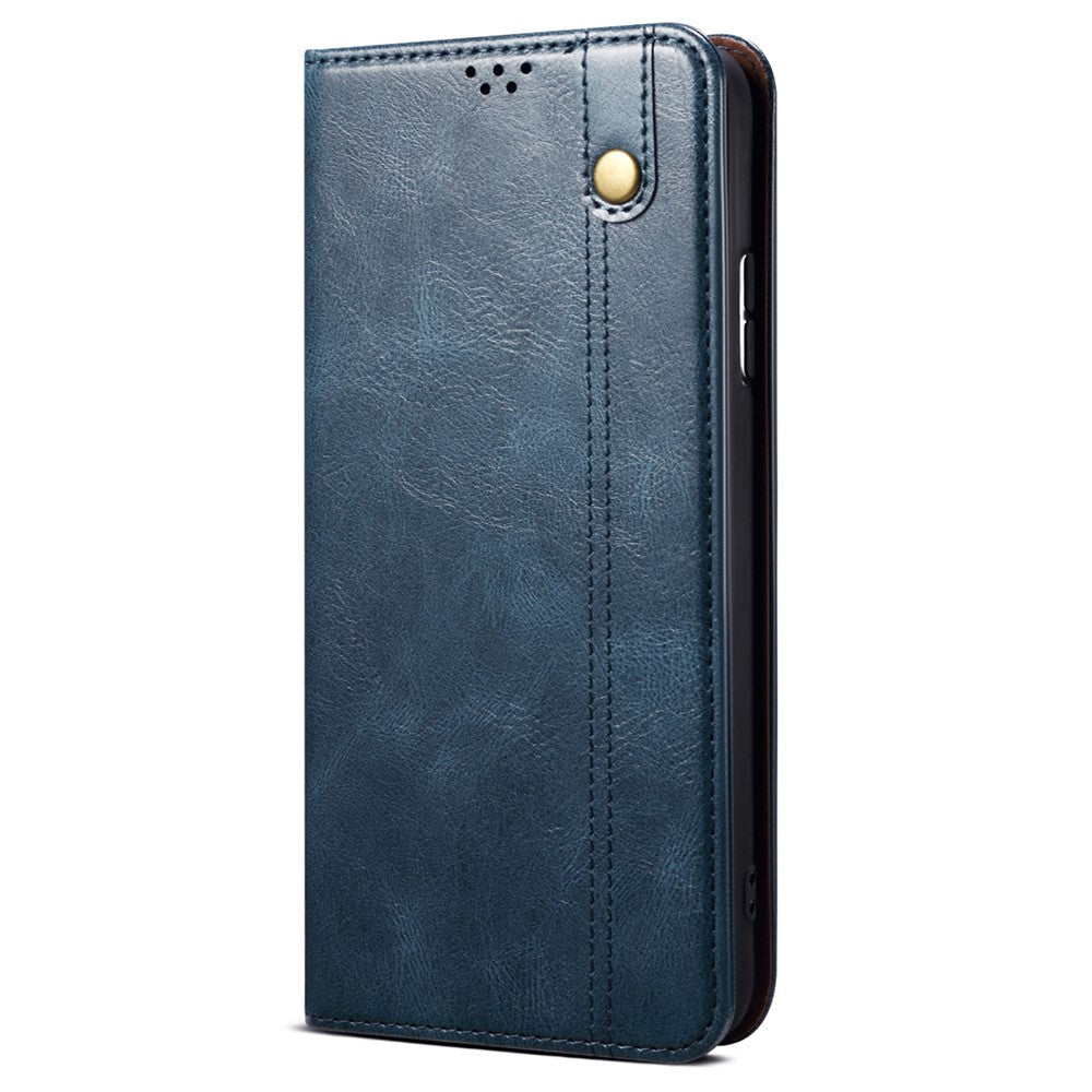 For Oppo Reno14 5G (Global) Case Crazy Horse Texture Waxy Leather Wallet Stand Phone Cover - Blue