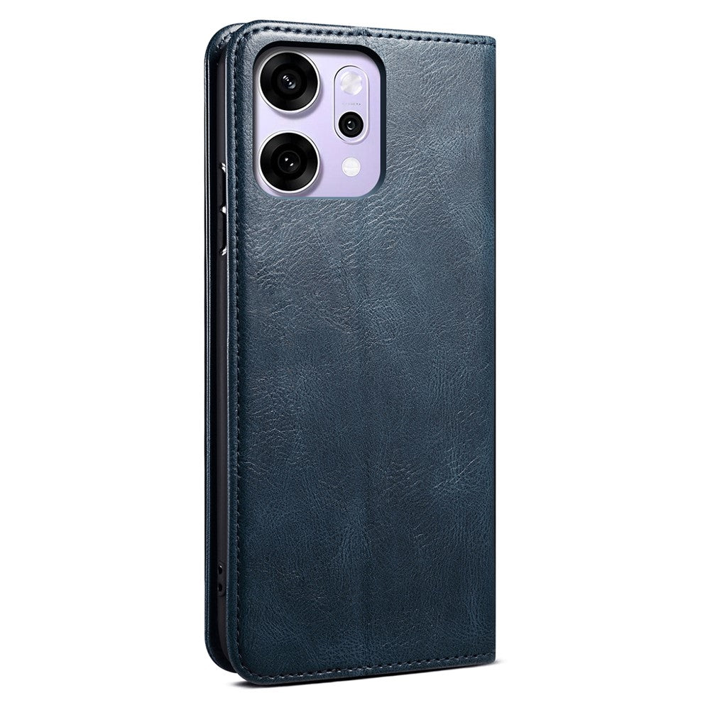 For Oppo Reno14 5G (Global) Case Crazy Horse Texture Waxy Leather Wallet Stand Phone Cover - Blue