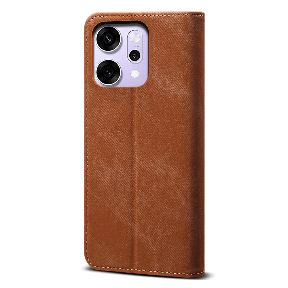 For Oppo Reno14 5G (Global) Case Jeans Cloth Texture Anti-Scratch Leather Stand Phone Cover - Coffee