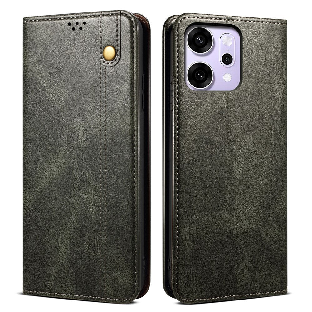 For Oppo Reno14 Pro 5G (Global) Case Crazy Horse Texture Waxy Leather Wallet Stand Phone Cover - Green