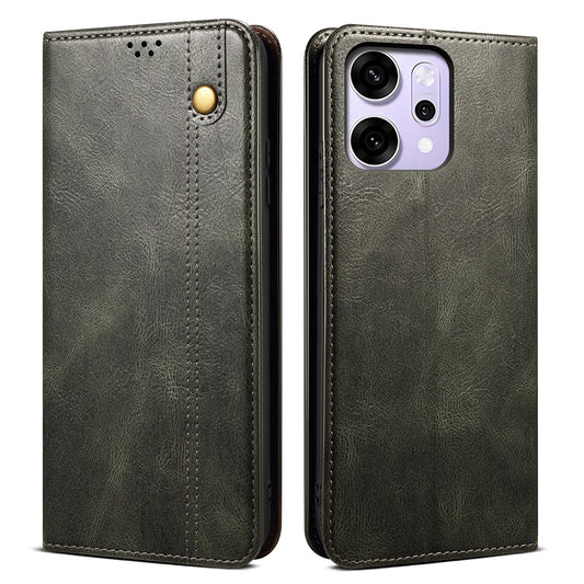 For Oppo Reno14 Pro 5G (Global) Case Crazy Horse Texture Waxy Leather Wallet Stand Phone Cover - Green