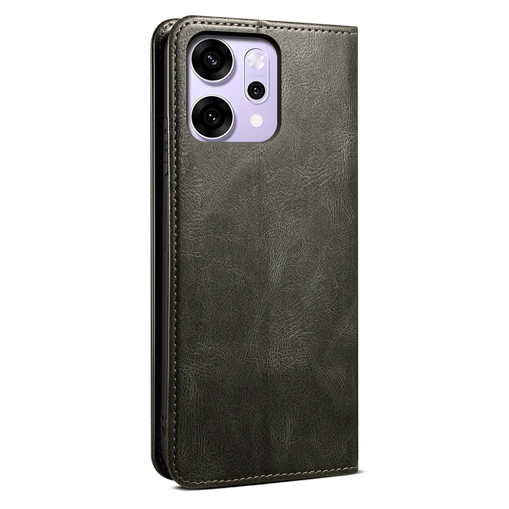 For Oppo Reno14 Pro 5G (Global) Case Crazy Horse Texture Waxy Leather Wallet Stand Phone Cover - Green