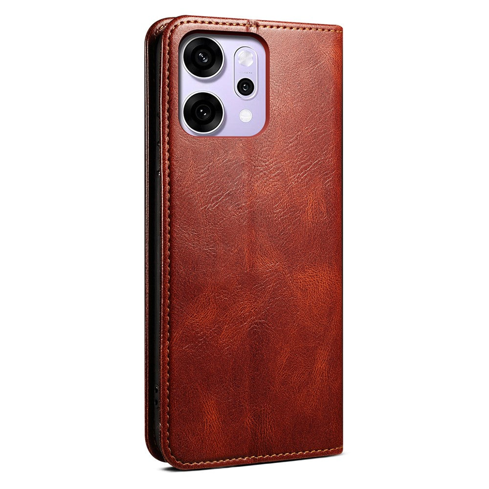 For Oppo Reno14 Pro 5G (Global) Case Crazy Horse Texture Waxy Leather Wallet Stand Phone Cover - Brown