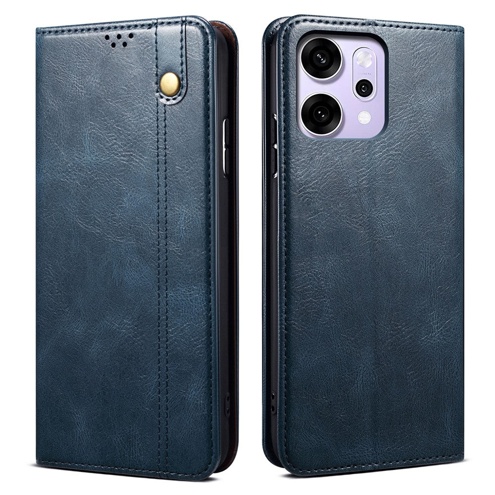 For Oppo Reno14 Pro 5G (Global) Case Crazy Horse Texture Waxy Leather Wallet Stand Phone Cover - Blue