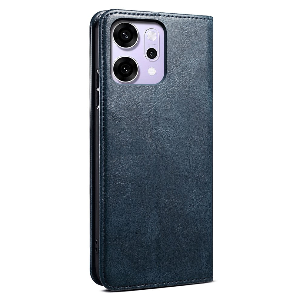 For Oppo Reno14 Pro 5G (Global) Case Crazy Horse Texture Waxy Leather Wallet Stand Phone Cover - Blue