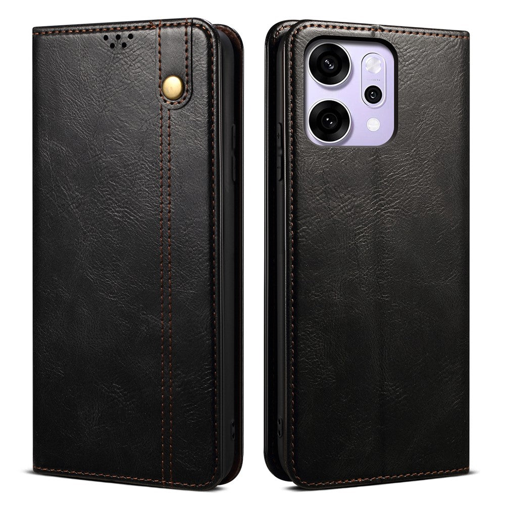 For Oppo Reno14 Pro 5G (Global) Case Crazy Horse Texture Waxy Leather Wallet Stand Phone Cover - Black