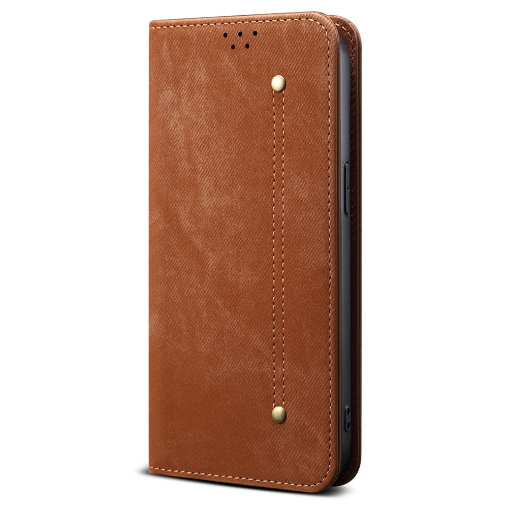 For Oppo Reno14 Pro 5G (Global) Case Jeans Cloth Texture Anti-Scratch Leather Stand Phone Cover - Coffee