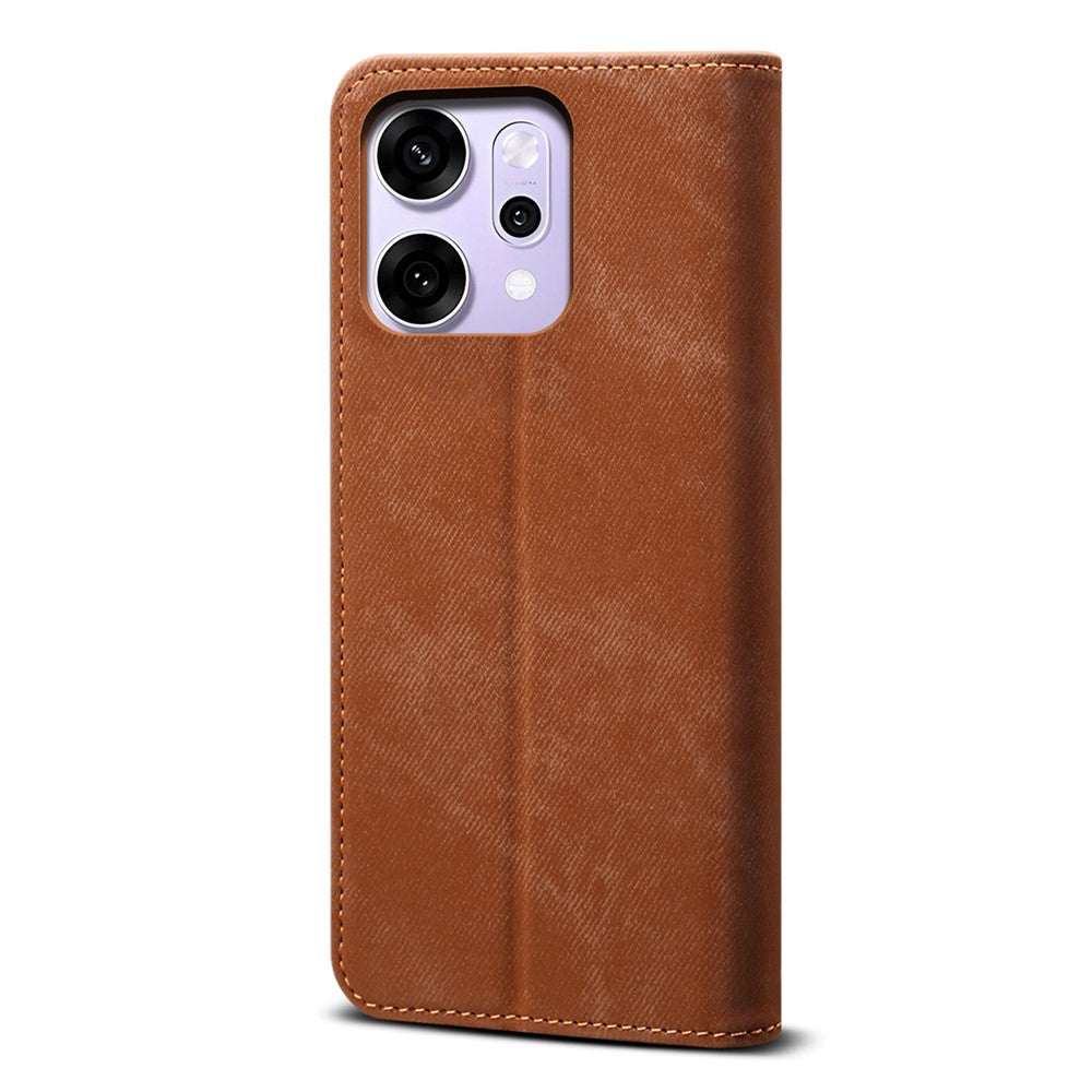 For Oppo Reno14 Pro 5G (Global) Case Jeans Cloth Texture Anti-Scratch Leather Stand Phone Cover - Coffee