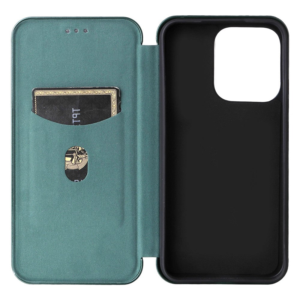 For Oppo Reno14 5G (Global) Case Carbon Fiber Texture Drop-Proof PU Leather Phone Cover - Green