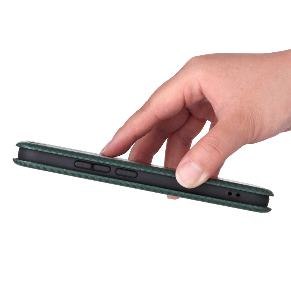 For Oppo Reno14 5G (Global) Case Carbon Fiber Texture Drop-Proof PU Leather Phone Cover - Green