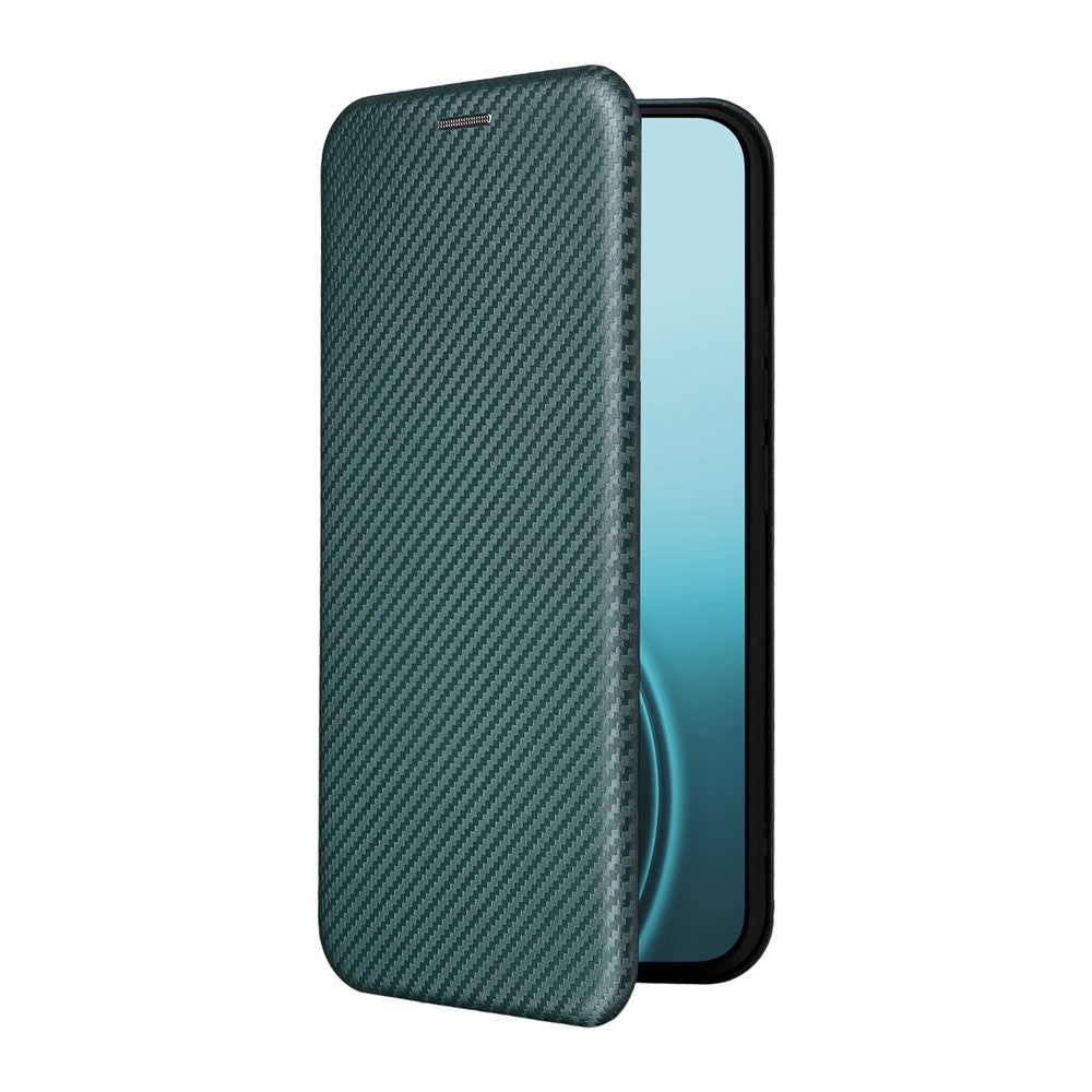 For Oppo Reno14 5G (Global) Case Carbon Fiber Texture Drop-Proof PU Leather Phone Cover - Green