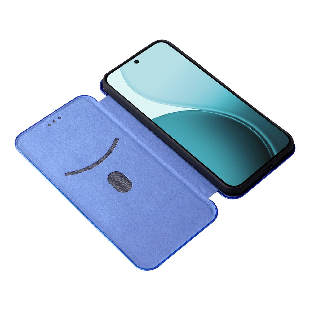 For Oppo Reno14 5G (Global) Case Carbon Fiber Texture Drop-Proof PU Leather Phone Cover - Blue