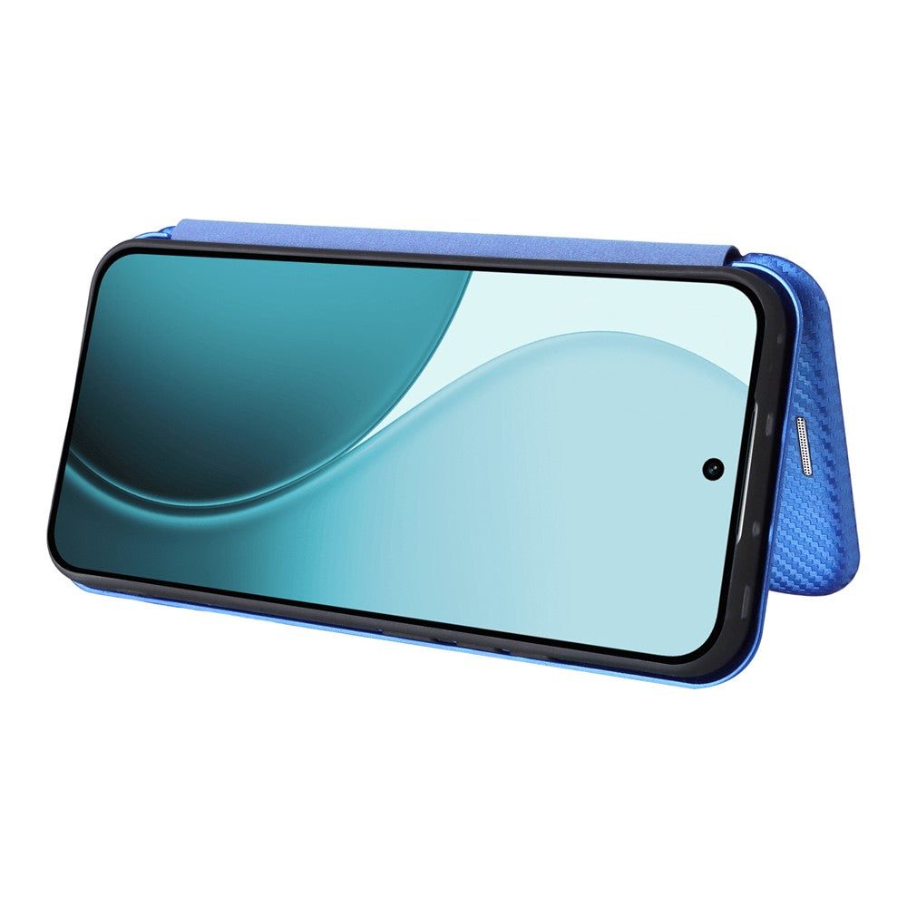 For Oppo Reno14 5G (Global) Case Carbon Fiber Texture Drop-Proof PU Leather Phone Cover - Blue