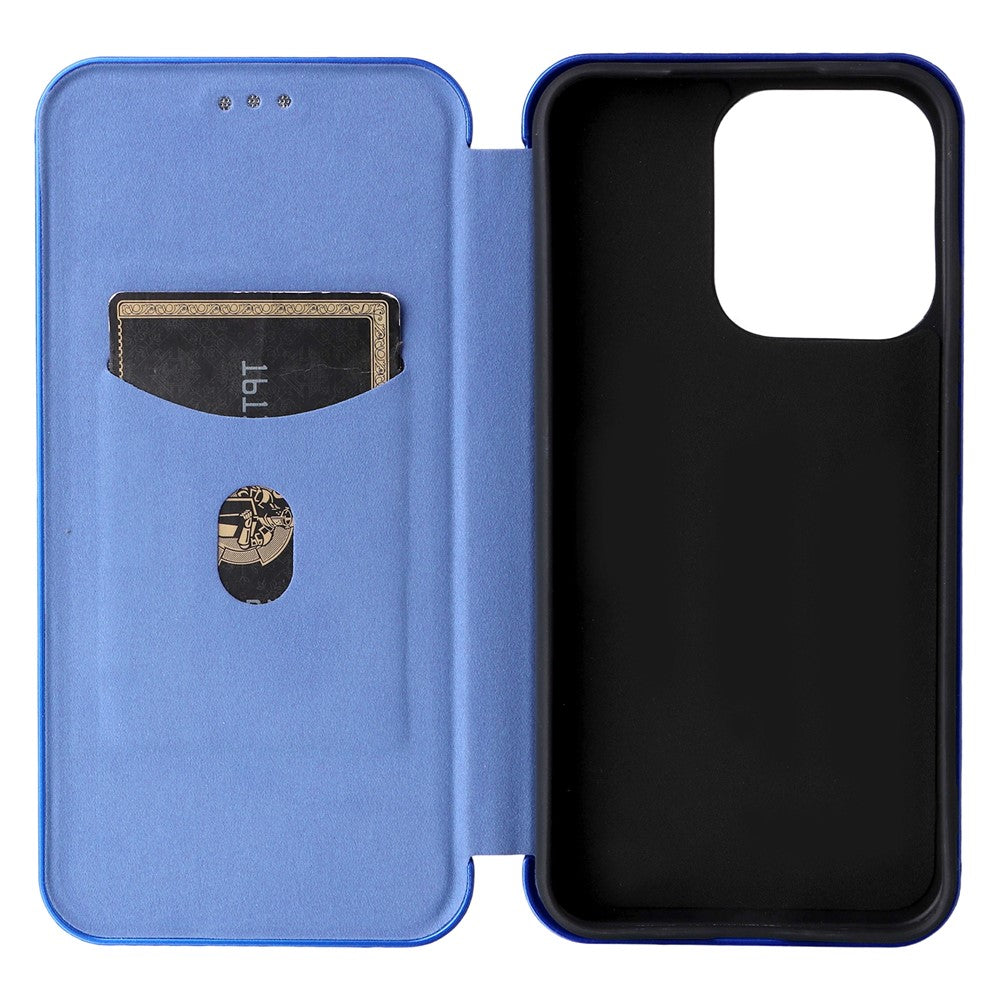 For Oppo Reno14 5G (Global) Case Carbon Fiber Texture Drop-Proof PU Leather Phone Cover - Blue