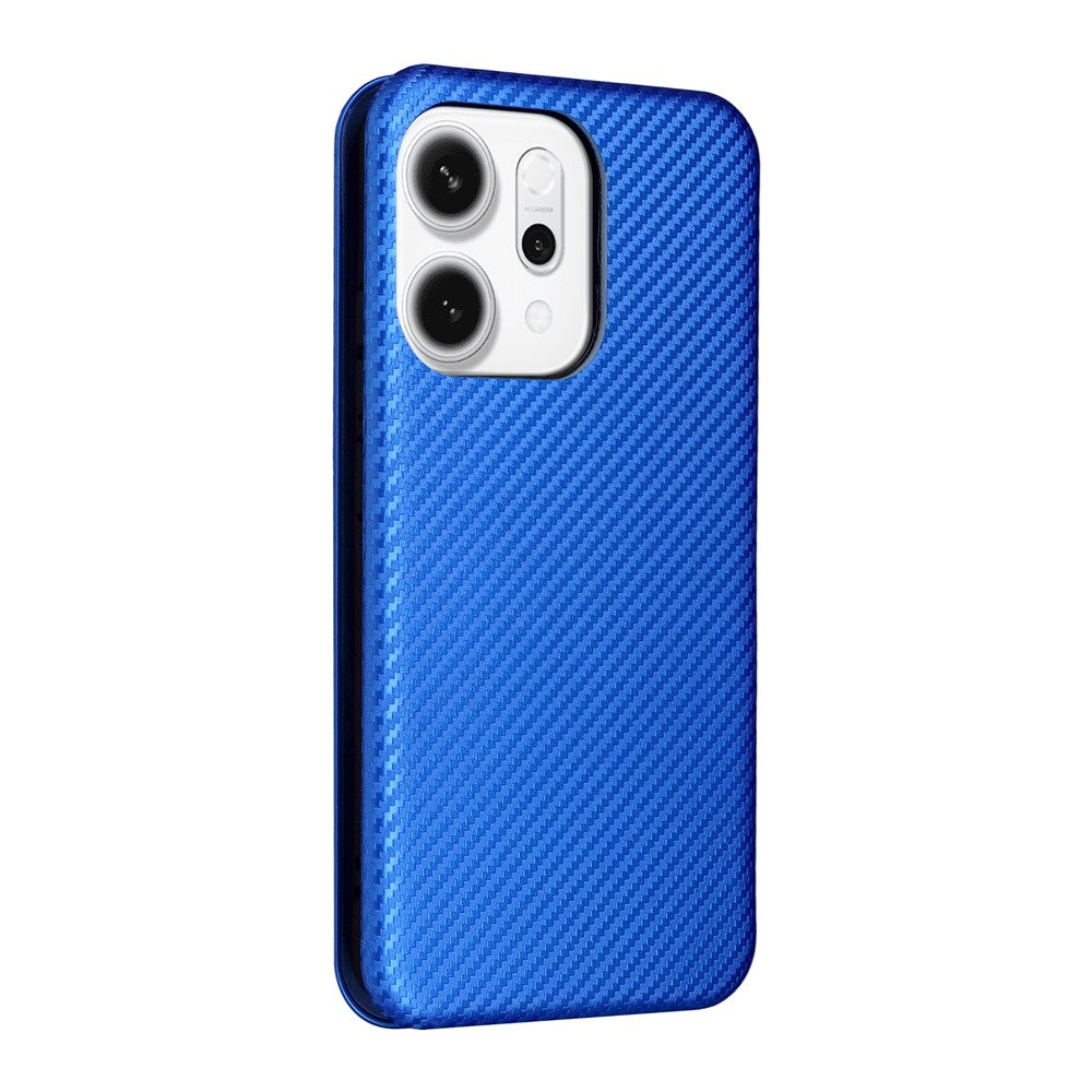 For Oppo Reno14 5G (Global) Case Carbon Fiber Texture Drop-Proof PU Leather Phone Cover - Blue
