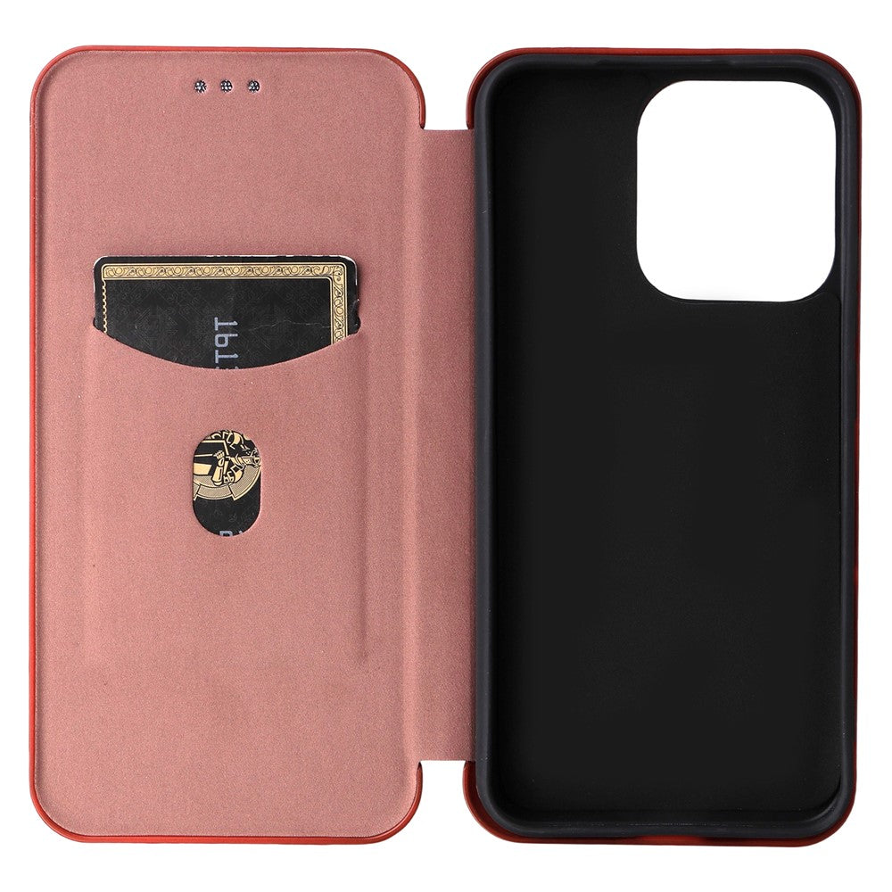 For Oppo Reno14 5G (Global) Case Carbon Fiber Texture Drop-Proof PU Leather Phone Cover - Brown