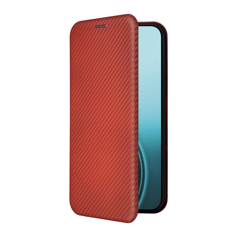 For Oppo Reno14 5G (Global) Case Carbon Fiber Texture Drop-Proof PU Leather Phone Cover - Brown
