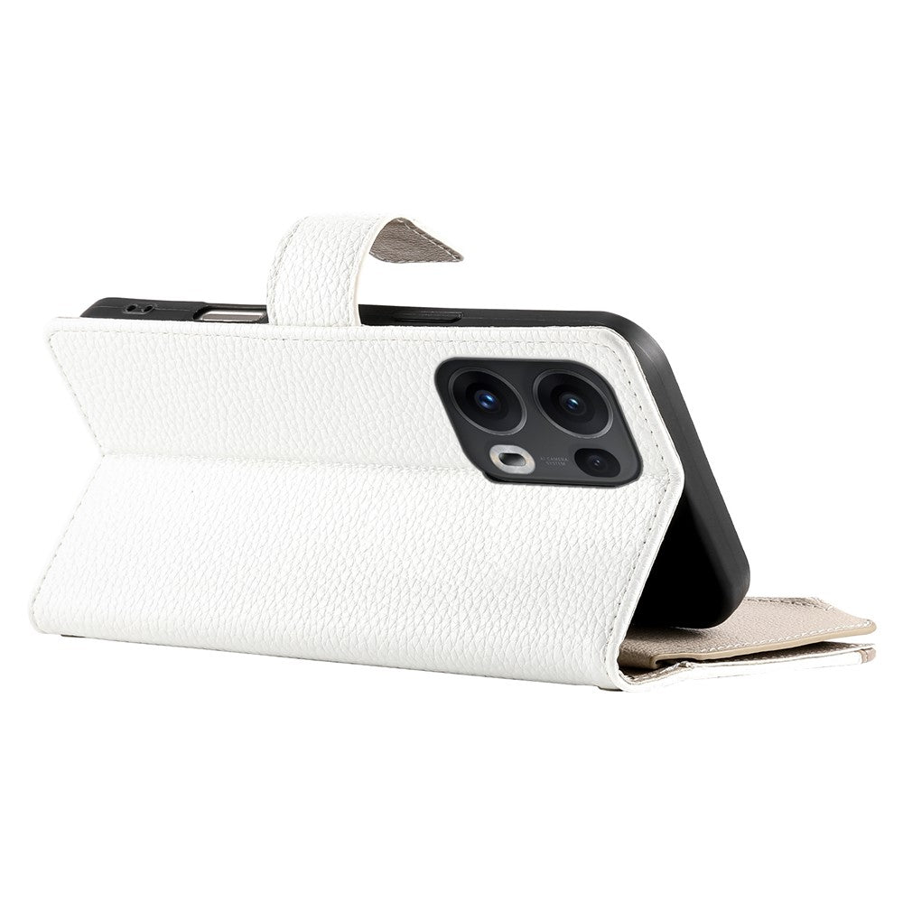 For Oppo Reno13 Pro 5G Case Zipper Wallet Color Splicing Leather Flip Phone Cover with Straps - White