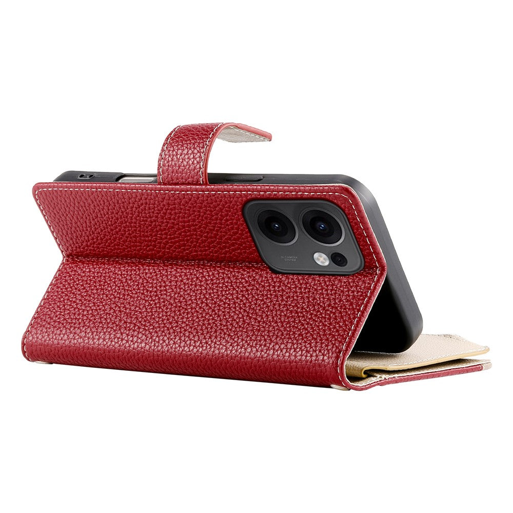 For Oppo Reno13 F 5G Case Zipper Wallet Color Splicing Leather Flip Phone Cover with Straps - Red