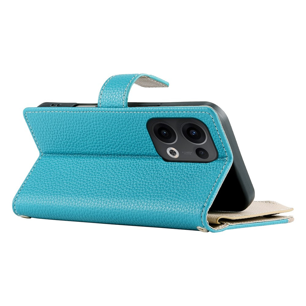 For Oppo Reno13 5G (Global) Case Zipper Wallet Color Splicing Leather Flip Phone Cover with Straps - Lake Blue