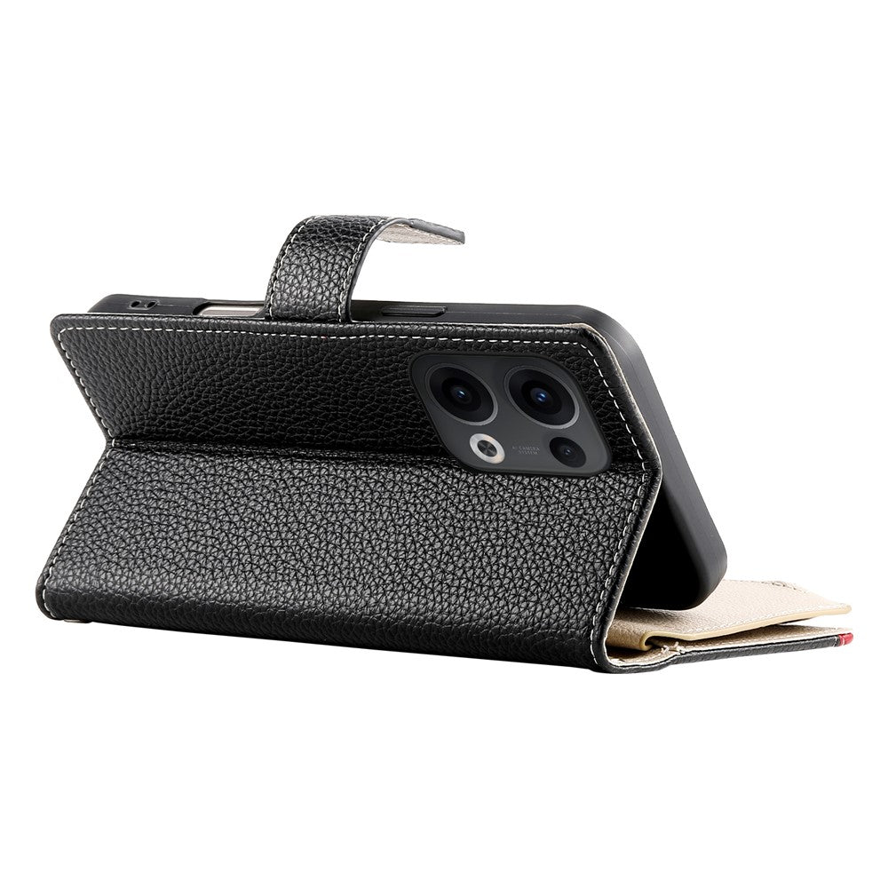 For Oppo Reno13 5G (Global) Case Zipper Wallet Color Splicing Leather Flip Phone Cover with Straps - Black