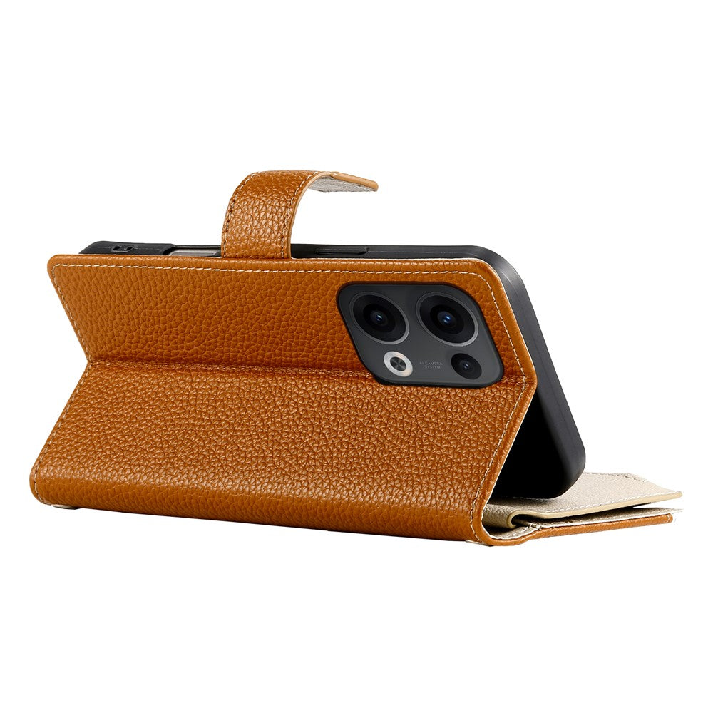For Oppo Reno13 5G (Global) Case Zipper Wallet Color Splicing Leather Flip Phone Cover with Straps - Brown