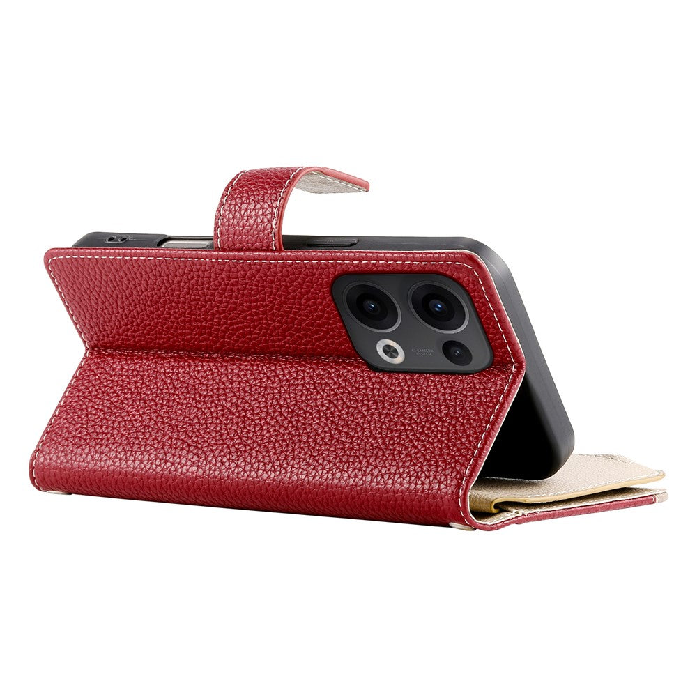 For Oppo Reno13 5G (Global) Case Zipper Wallet Color Splicing Leather Flip Phone Cover with Straps - Red