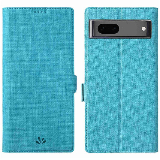 VILI K Series Stand Wallet Phone Cover for Google Pixel 7 5G, Double Magnetic Clasp PU Leather Shockproof Case - Blue