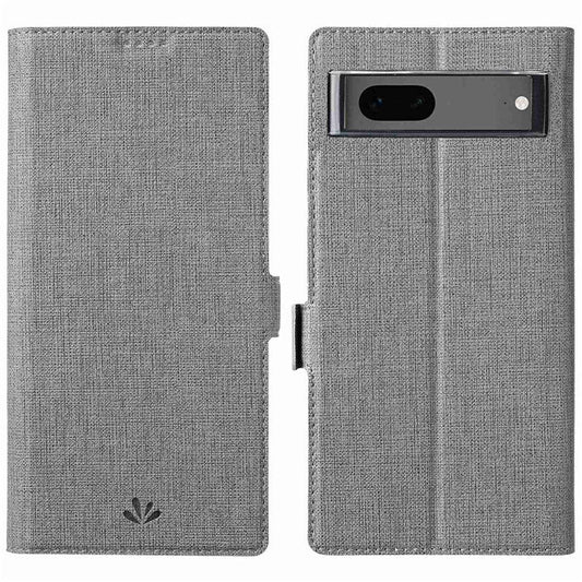 VILI K Series Stand Wallet Phone Cover for Google Pixel 7 5G, Double Magnetic Clasp PU Leather Shockproof Case - Grey