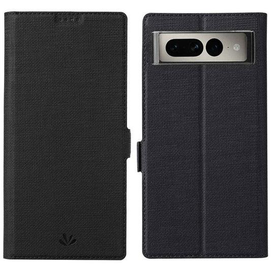 VILI K Series PU Leather Stand Case for Google Pixel 7 Pro 5G, Double Magnetic Clasp Full Protection Phone Wallet Cover - Black