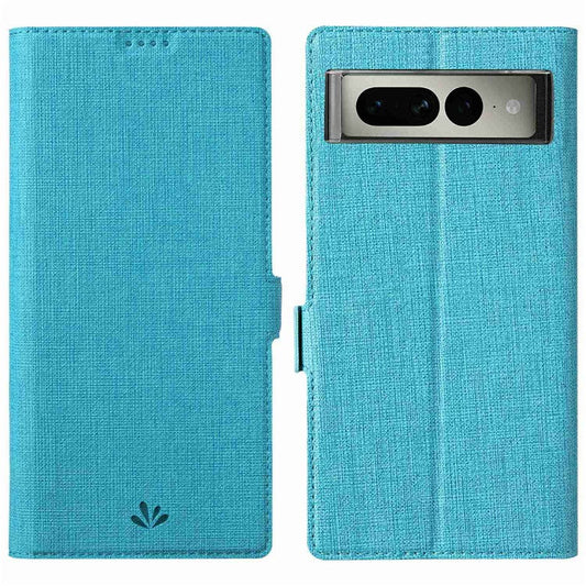 VILI K Series PU Leather Stand Case for Google Pixel 7 Pro 5G, Double Magnetic Clasp Full Protection Phone Wallet Cover - Blue