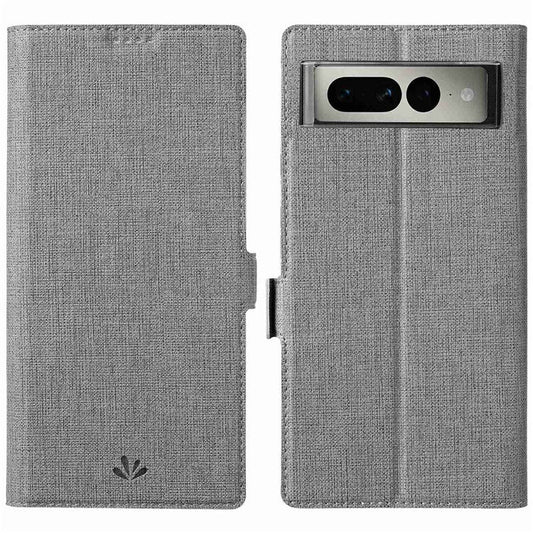 VILI K Series PU Leather Stand Case for Google Pixel 7 Pro 5G, Double Magnetic Clasp Full Protection Phone Wallet Cover - Grey